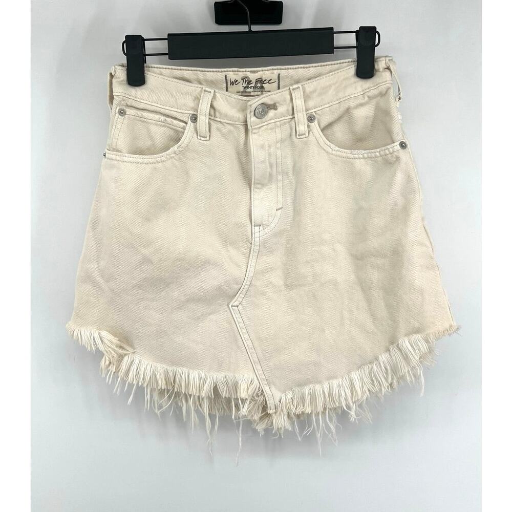 Free People We The Free Jean Mini Skirt Size 24 White Raw Hem Western Boho